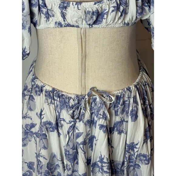 Bardot Dress Women Large Blue White Floral Print Cut Out Eden Mini Cottagecore - Picture 9 of 12